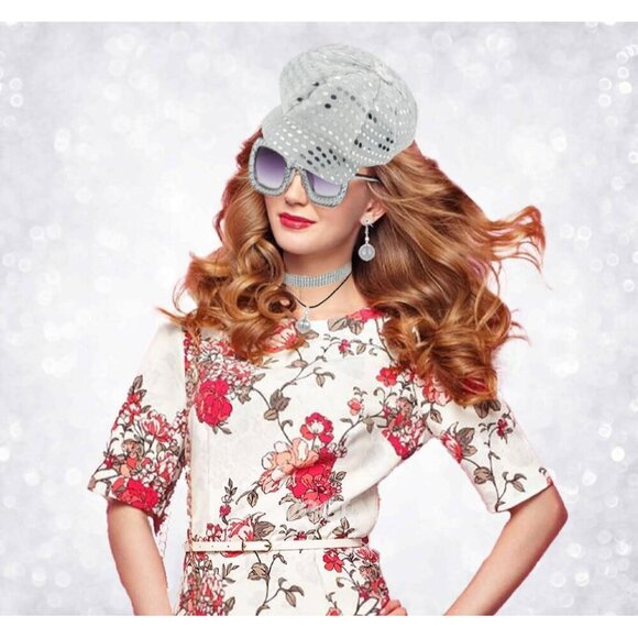 70s Disco Costume Accessories Set Hat Earrings Necklace Sunglasses Women\'s